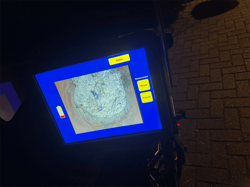 CCTV survey revealing pipe blockage — accurate diagnosis